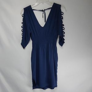 Blue Silk Smocked Dress